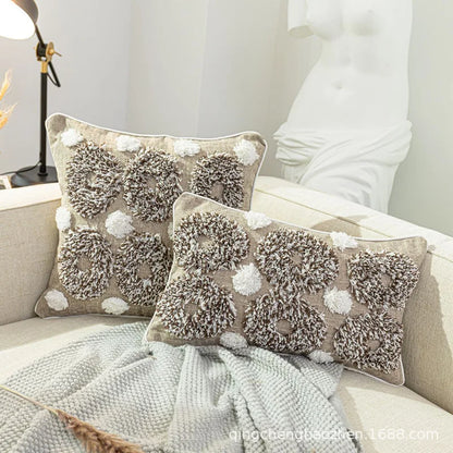 DecorBites™ Boho Style Tufted Cushion Cover with Tassel, Gray Embroidery, 45x45cm
