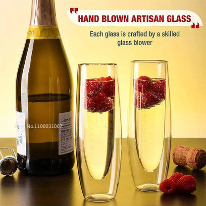 DecorBites™ Double Wall Stemless Champagne Glasses Set for Wedding - 6Pcs
