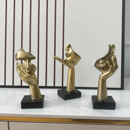 DecorBites™ Golden Abstract Mask Statue 16cm Art Figure Thinker for Home Office Decor