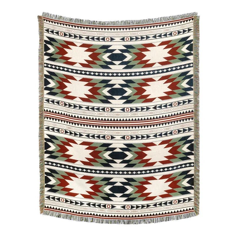 DecorBites™ Beach Blanket Sofa Cover - American Country Plaid Blanket - Cotton Tassel Throw Tapestry
