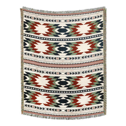 DecorBites™ Beach Blanket Sofa Cover - American Country Plaid Blanket - Cotton Tassel Throw Tapestry