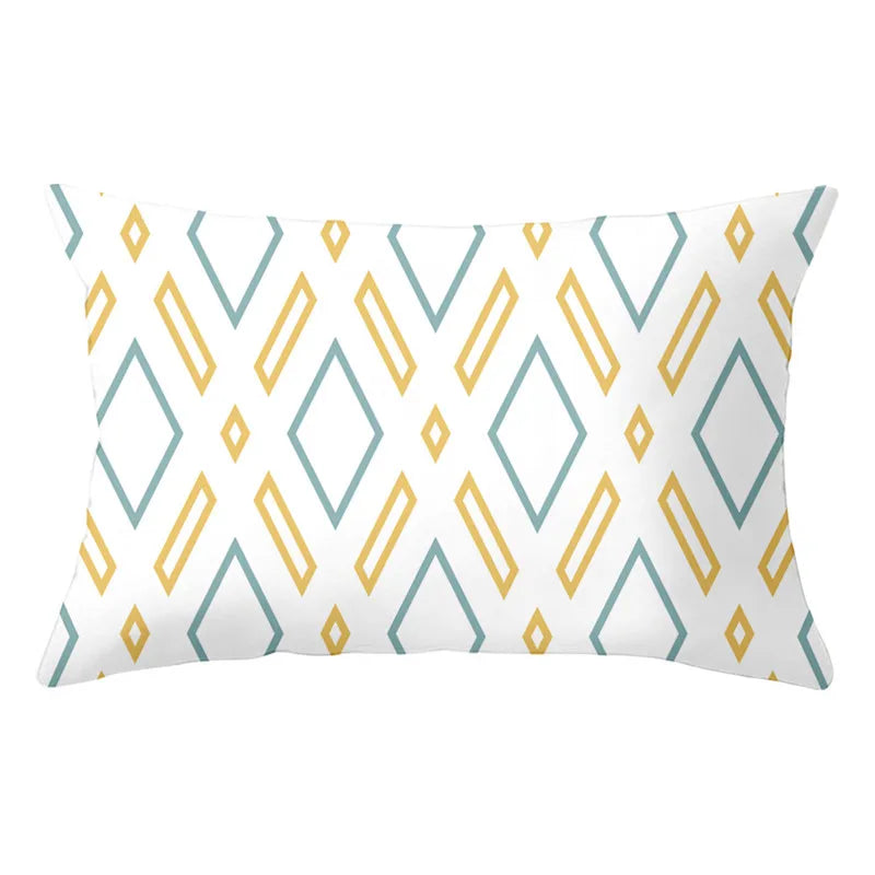 DecorBites™ Geometric Striped Curved Rectangle Pillowcase - Yellow Blue Sofa Throw Pillows