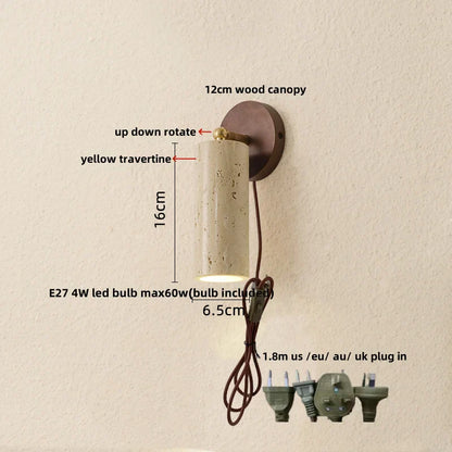 DecorBites™ LED Wall Sconce Iron Rotate Kitchen Bedroom Hallway Yellow Travertine Wood Mirror Light