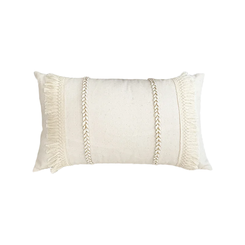 DecorBites™ Boho Style Beige Linen Cushion Cover with Tassels for Home Decor