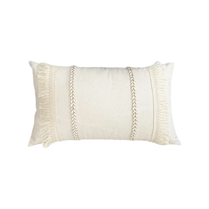 DecorBites™ Boho Style Beige Linen Cushion Cover with Tassels for Home Decor