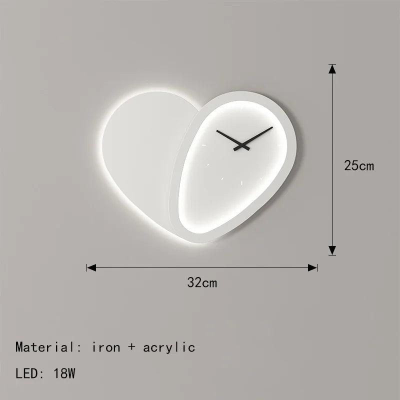 DecorBites™ Love Shaped Clock Wall Lamp Sconce Dimmable Indoor Bedroom Lighting