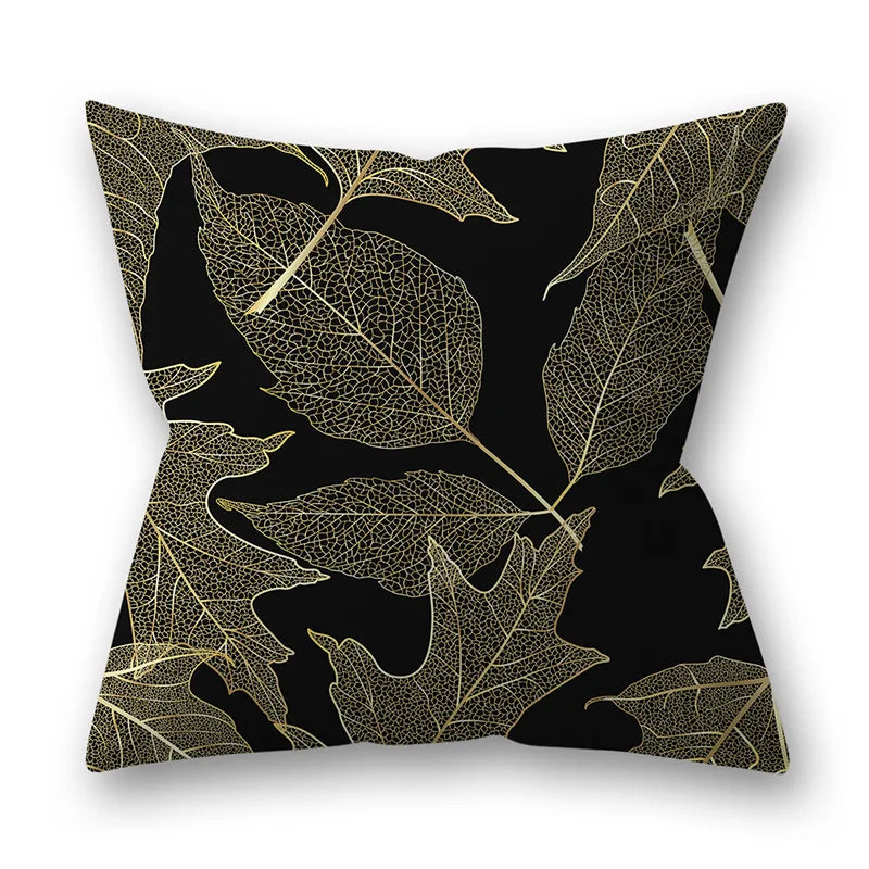 45x45cm Golden Leaves Pillow Cases by DecorBites™ - Nordic Ins Black Sofa Decor
