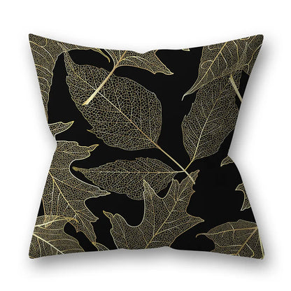 45x45cm Golden Leaves Pillow Cases by DecorBites™ - Nordic Ins Black Sofa Decor