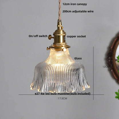 DecorBites™ Glass LED Pendant Lamp Walnut Wood Copper Switch Nordic Hanging Light