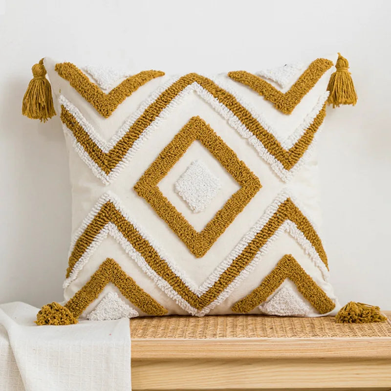 DecorBites™ Boho Loop Tufted Tassel Pillow Cover - Ethnic Embroidered Decorative Cushion