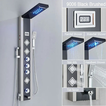 DecorBites™ Black LED Waterfall Rain Shower Panel Faucet Set with Massage Jets