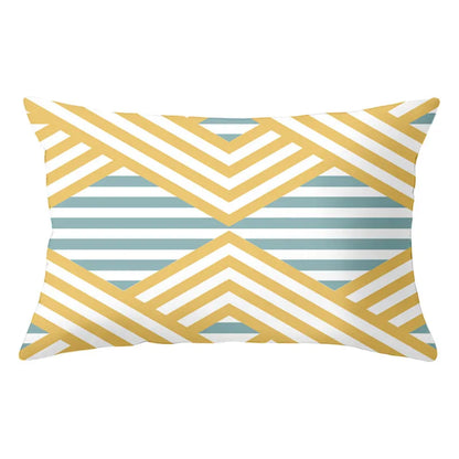 DecorBites™ Geometric Striped Curved Rectangle Pillowcase - Yellow Blue Sofa Throw Pillows