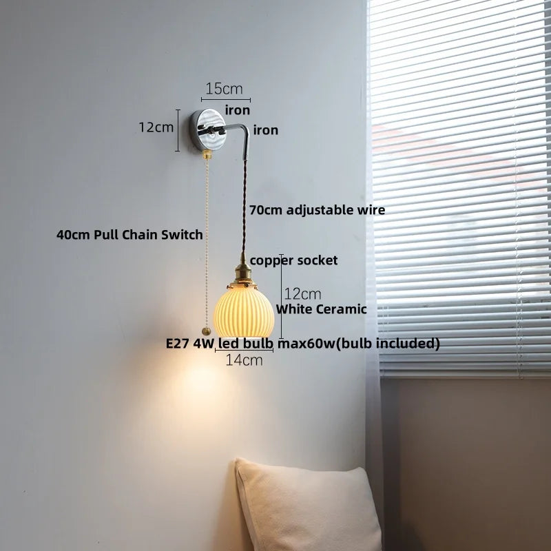 DecorBites™ Ceramic LED Wall Sconce Pull Chain Switch, Modern Nordic Bathroom Mirror Light