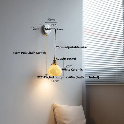 DecorBites™ Ceramic LED Wall Sconce Pull Chain Switch, Modern Nordic Bathroom Mirror Light