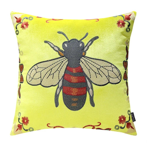 DecorBites™ Bee Embroidery Cushion Cover - Exquisite Animal Design for Sofa Decor