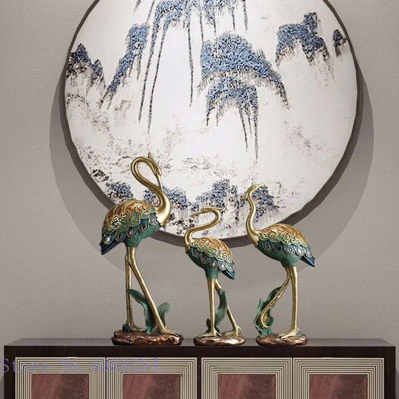 DecorBites™ Crane Bird Sculpture: Handcrafted Resin Ornament for Home Decor