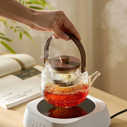 DecorBites™ Glass Teapot Set with Wooden Handle and Cover