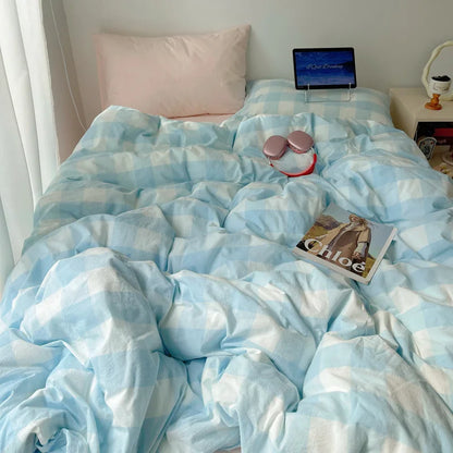 DecorBites™ Cozy Cotton Grid Bedding Sets for Student Dorms - Queen/King Bedclothes