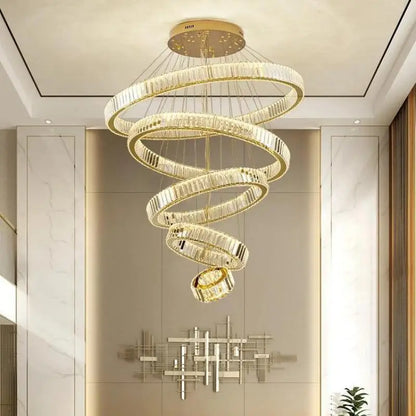 DecorBites™ Crystal Circle LED Chandelier: Nordic Modern Stairs Pendant Lighting with Dimmable LED for Living Room