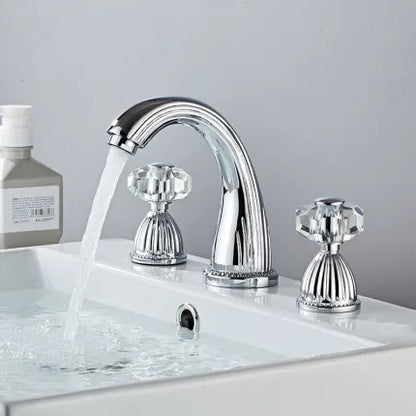 DecorBites™ Gold Crystal Handle Basin Faucet, 3 Hole Widespread Bathroom Sink Tap