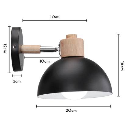 DecorBites™ Black Wooden Wall Light Modern E27 LED Sconce Living Room Decor