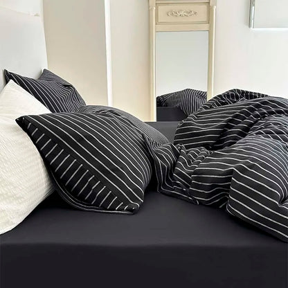 100% Cotton Black Stripe Duvet Cover Set in Various Sizes by DecorBites™