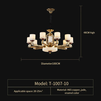 DecorBites™ All Copper Jade Chandelier, Modern Chinese Style for Living Room, Bedroom, Dining Room.