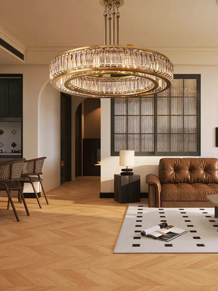 DecorBites™ Gold Crystal Ceiling Chandelier LED Light Fixture for Luxury Home Decor
