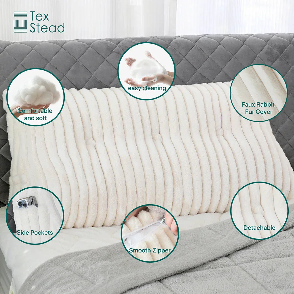 DecorBites™ Headboard Wedge Pillow - Triangular Bed Rest Support & Reading Bolster