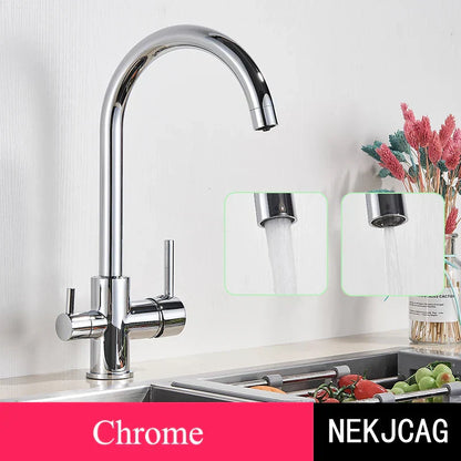 DecorBites™ Black Purified Water Kitchen Faucet Hot Cold Mixer Dual Handles Drinking Water Tap