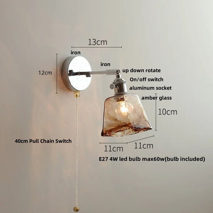 DecorBites™ Iron Rotate LED Wall Light Modern Pull Chain Switch Clear Glass Wandlamp