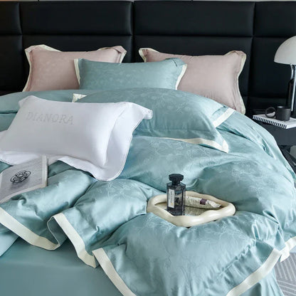 DecorBites™ 1000TC Egyptian Cotton Jacquard Duvet Cover Set: Luxury Satin Silky Bedding Collection
