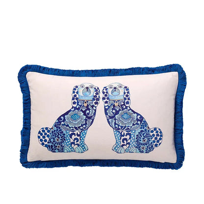 DecorBites™ Handmade Lumbar Pillow Case Lion Dog Floral Decorative Cover