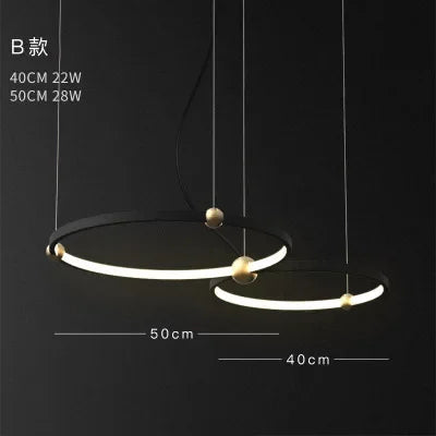 DecorBites™ Black Gold Chandelier Creative Italian Design Light Metal LED Rings Circle