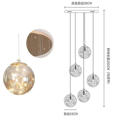 DecorBites™ Glass Chandelier: Gold LED Staircase Lighting, Minimalist Design