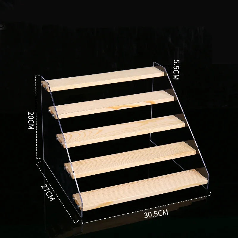 Modern clear acrylic and wood makeup organizer display – bedroom storage