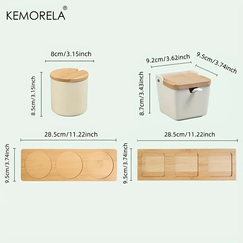 DecorBites™ Japanese Retro Ceramic Seasoning Jar Set with Tray - 3-Piece Kitchen Organizer