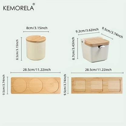 DecorBites™ Japanese Retro Ceramic Seasoning Jar Set with Tray - 3-Piece Kitchen Organizer