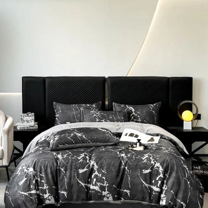 DecorBites™ Black Grey Marble Ice Silk Duvet Cover Set - Luxury Cooling Comfort, Nordic Style