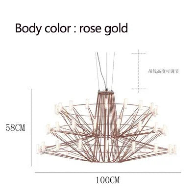 DecorBites™ Luxe Iron Wire Round LED Chandelier for Living & Dining Room