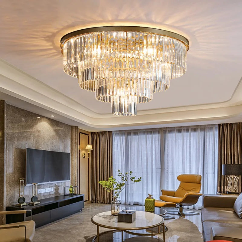 ™ Gold LED Crystal Ceiling Light for Modern Living Room, Luxury Home Decor