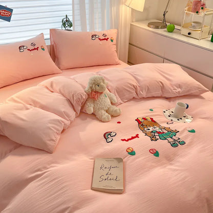 DecorBites™ Cartoon Pattern Embroidered Bedding Sets: Cozy, Soft, and Breathable for Kids and Adults