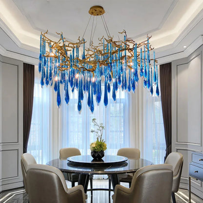 DecorBites™ Art Deco Blue Queen Crystal Chandelier for Living Room
