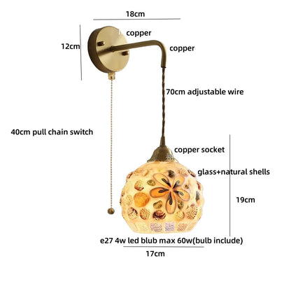 DecorBites™ Amber Glass LED Wall Sconce with Pull Chain Switch for Bedroom and Bathroom