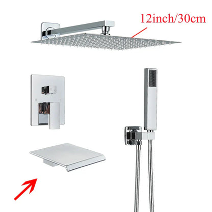 DecorBites™ Black Wall Mounted Shower System with Handshower - 12/16 Inch Rainwater Faucet
