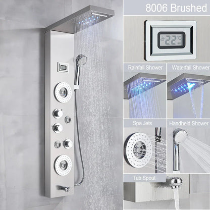 DecorBites™ Black LED Waterfall Rain Shower Panel Faucet Set with Massage Jets