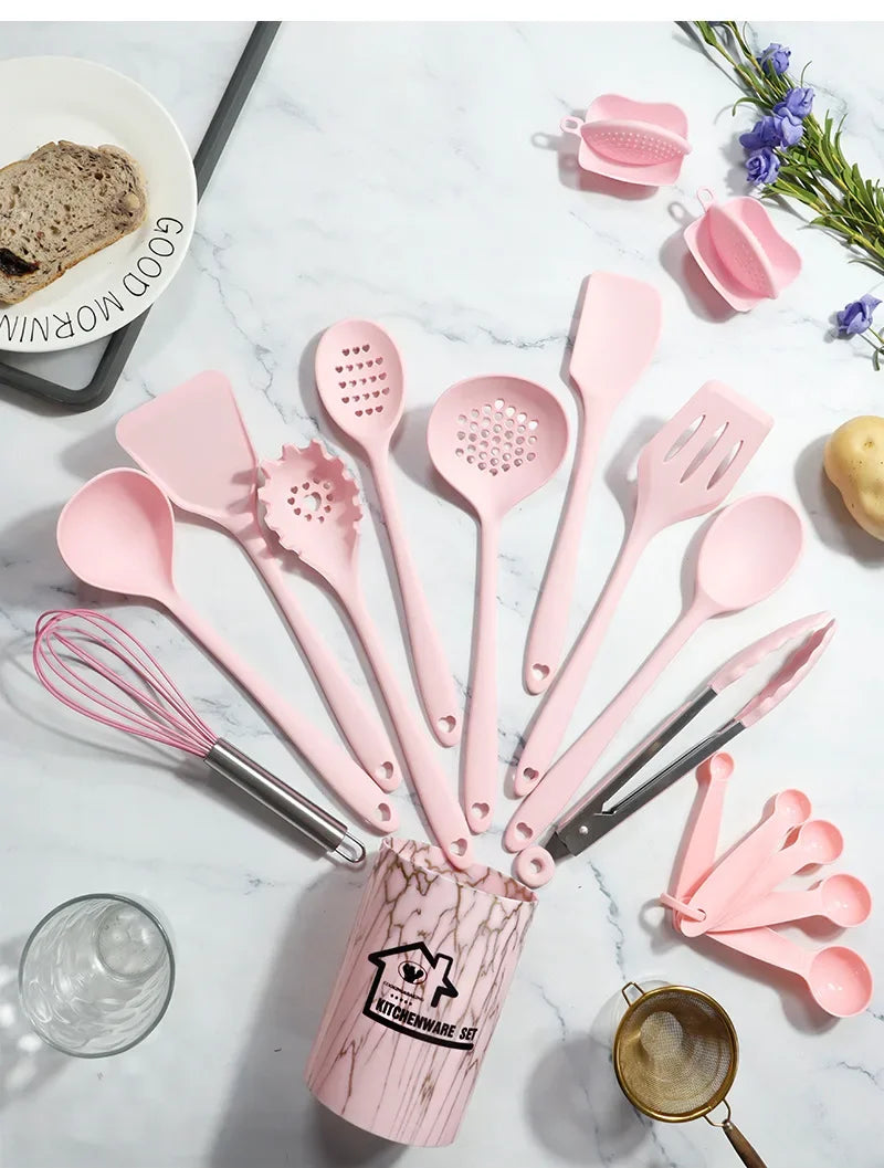 DecorBites™ 18Pcs Silicone Kitchen Utensils Turner Spatula Measuring Spoon Cooking Tool Set