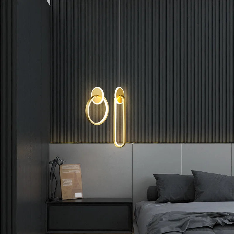 DecorBites™ Black Gold Round Pendant Light Chandelier for Bedside Long Cable 12W