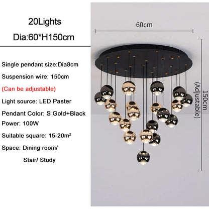 DecorBites™ Crystal Ball Pendant Light for Modern Living Room, Black & Gold Luxury Fixture