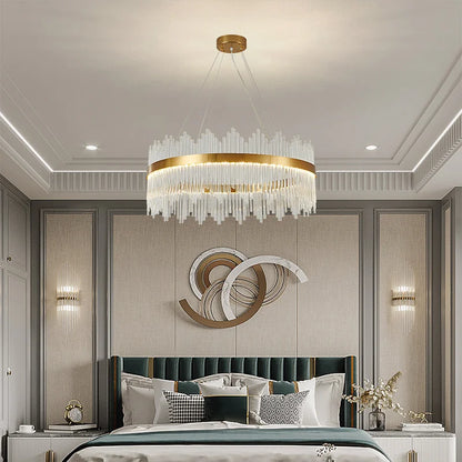 DecorBites™ Crystal Rod Round Chandelier: Modern Nordic Light for Living Room, Bedroom, Dining Room, Kitchen